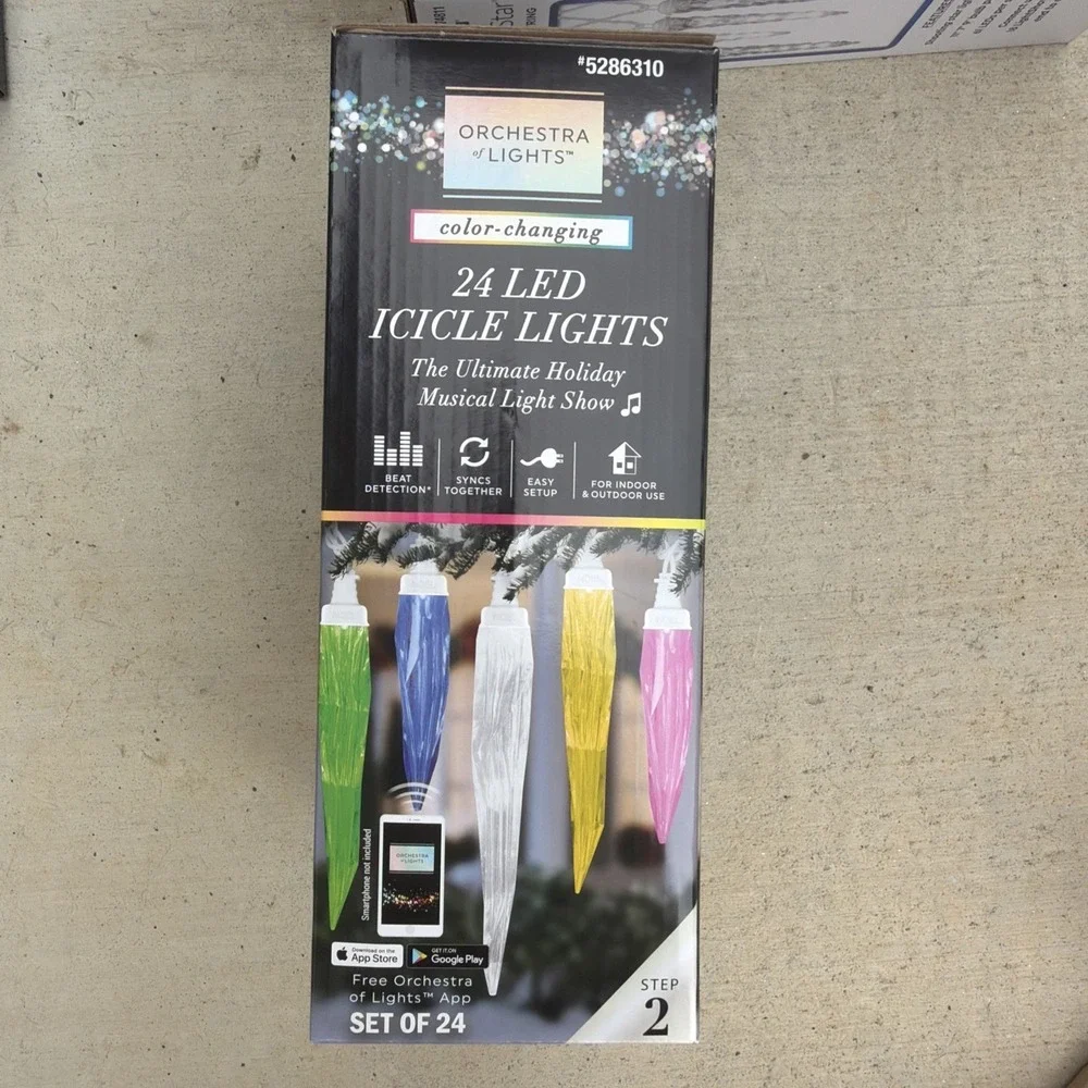 Gemmy Orchestra of Lights 24 LED Icicle Lights Color Changing Musical Lightshow